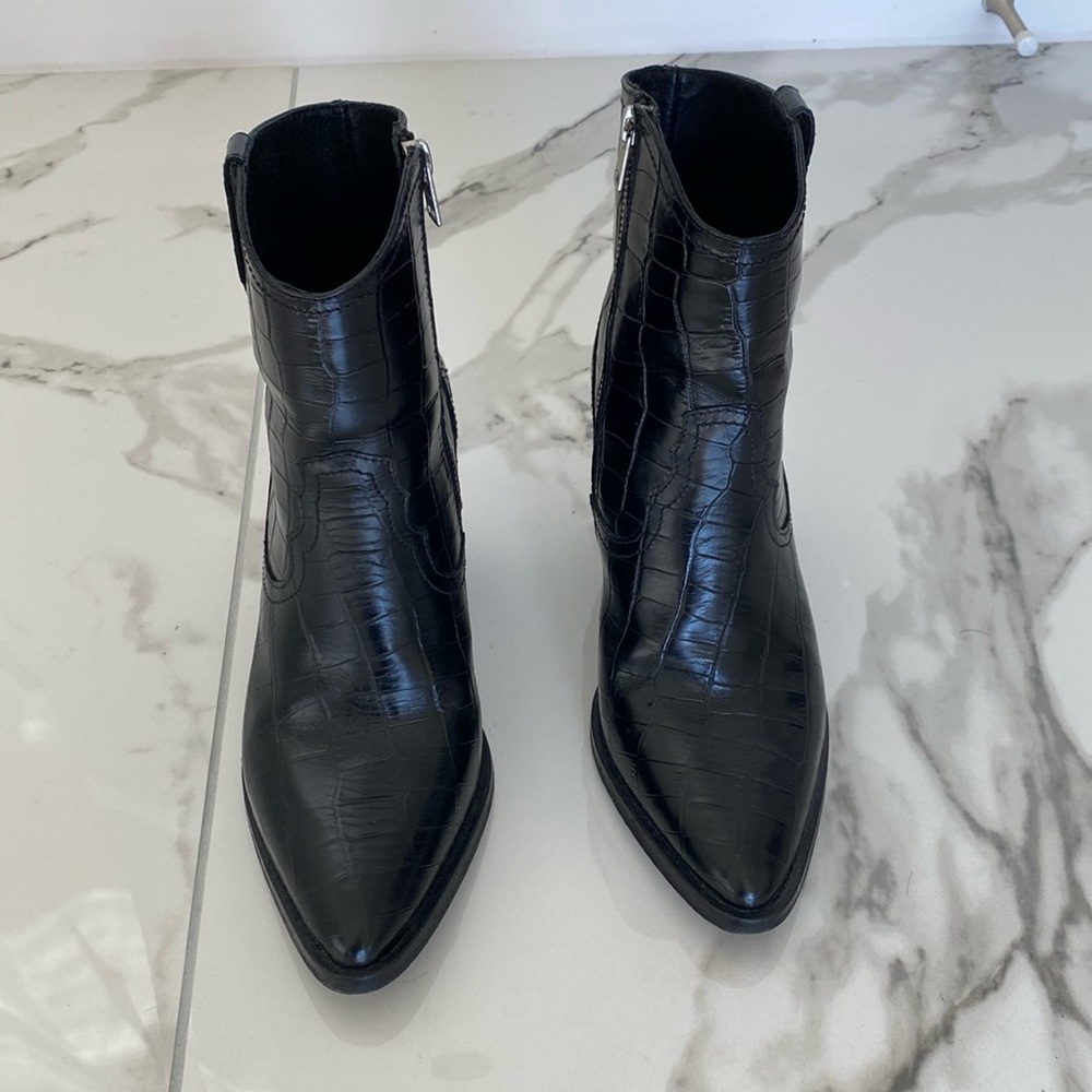 All Saints black leather cowboy boots size 8.5 - 39 italian